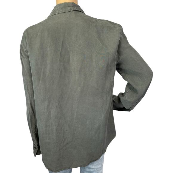 Zara Linen Blend Pocket Shirt Gray Button Collared Long Sleeve Relaxed Size S - Picture 8 of 14